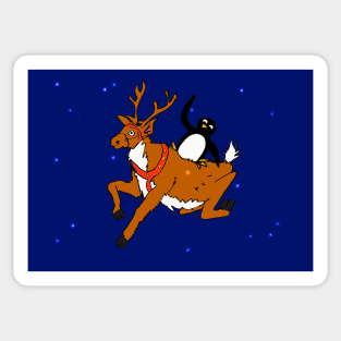 Penguin flying with reindeer Sticker